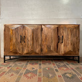 Indian Furniture Handmade Solid Wood Sideboard Carved 4 Doors Brown Modish 180x40x93Cm